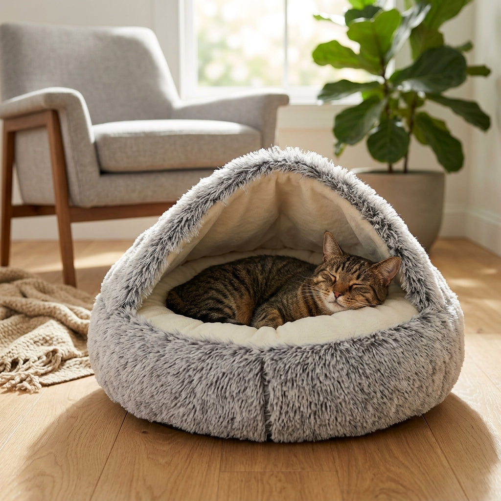 CozyNest™ – The Fluffy Round Cat Bed