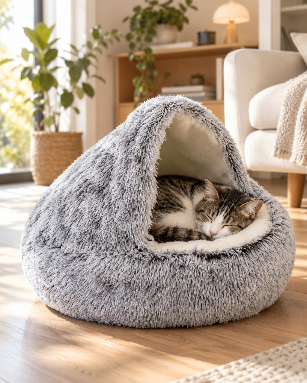 CozyNest™ – The Fluffy Round Cat Bed