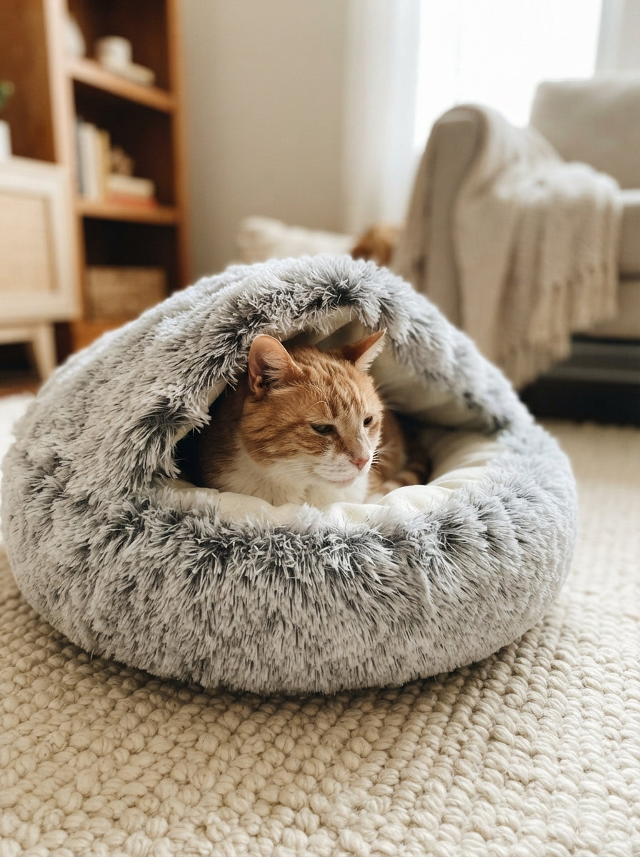 Winter Plush Pet Cat Bed round Cat Cushion Cat House 2 in 1 Warm Cats Basket Pet Sleep Bag Kitten Nest Kennel for Small Dog Cats - pastel-testimonials